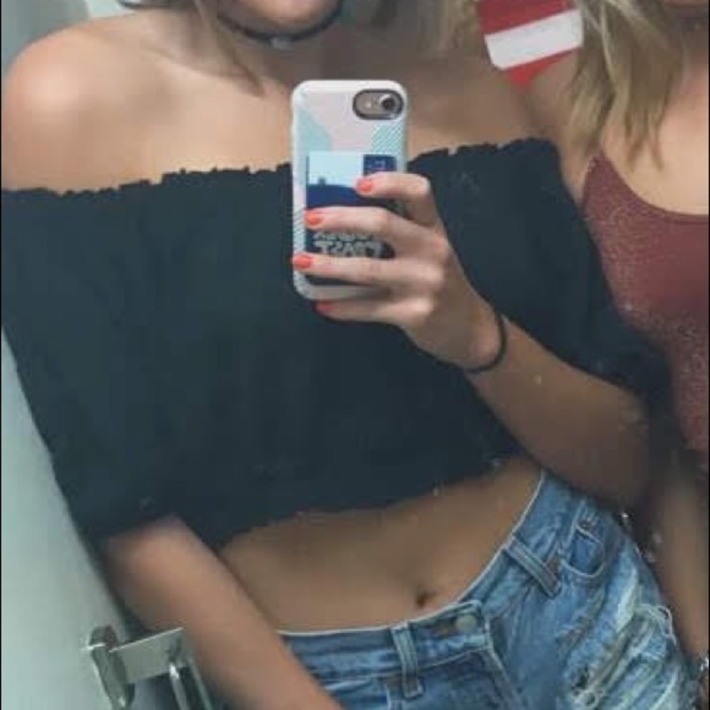 Black off the Shoulder Crop Top